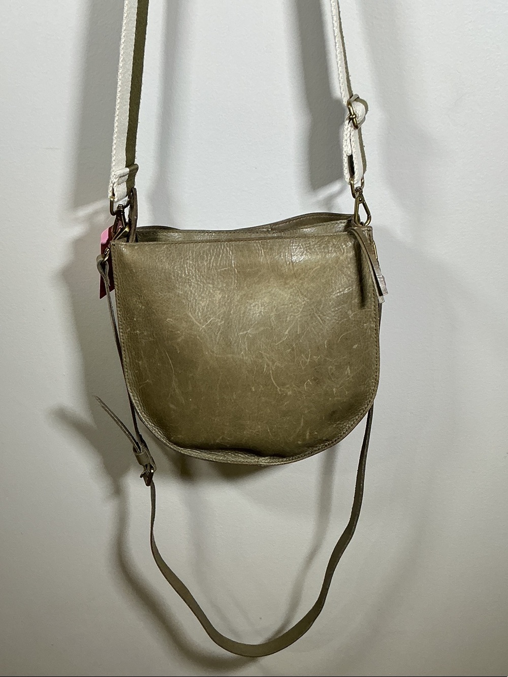 Madewell Olive Green Leather Crossbody Bag 2 Straps Distressed